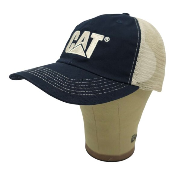 Caterpillar CAT Equipment Logo Mesh Strapback Cap Trucker Baseball Hat Blue NEW - Picture 2 of 13